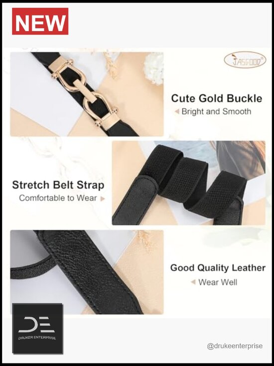Stretchy Waist Belt with Gold Buckle - Elastic Skinny Belt main image 5